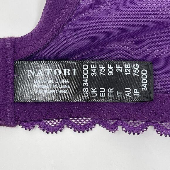 Natori Convertible Bra 34DDD Plum Lace Cherry Blossom Plunge Underwire MSRP $76 - Picture 2 of 14